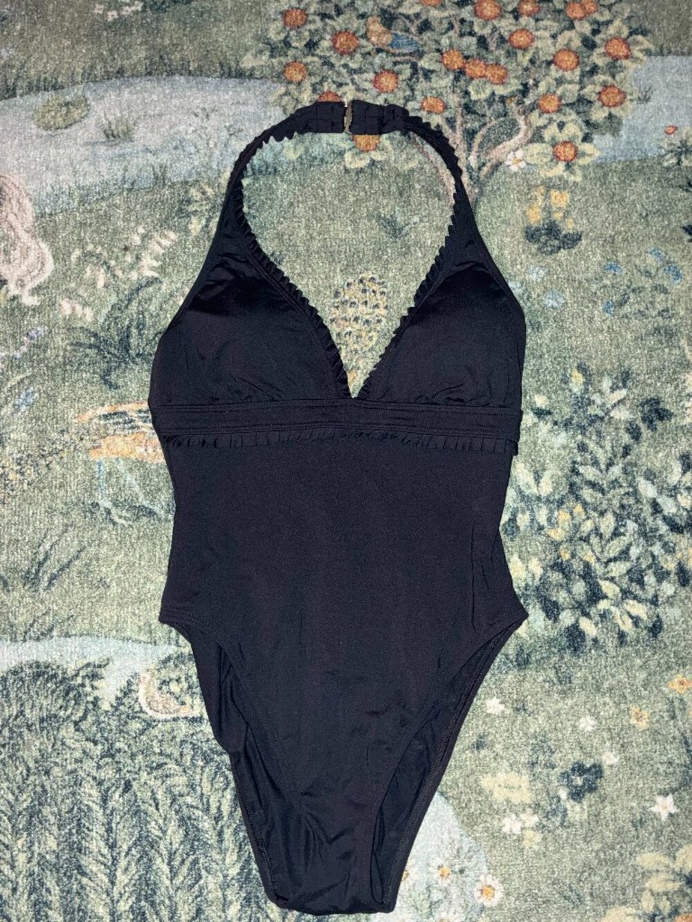 Anne Cole Black Halter One Piece Swimsuit Ruffle Trim Women’s Size 10